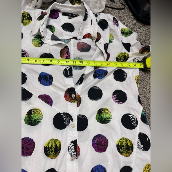 Kocan Multi color Stretchy Cotton Poplin Asymmetrical Hem Button Down Tunic S - Picture 10 of 12